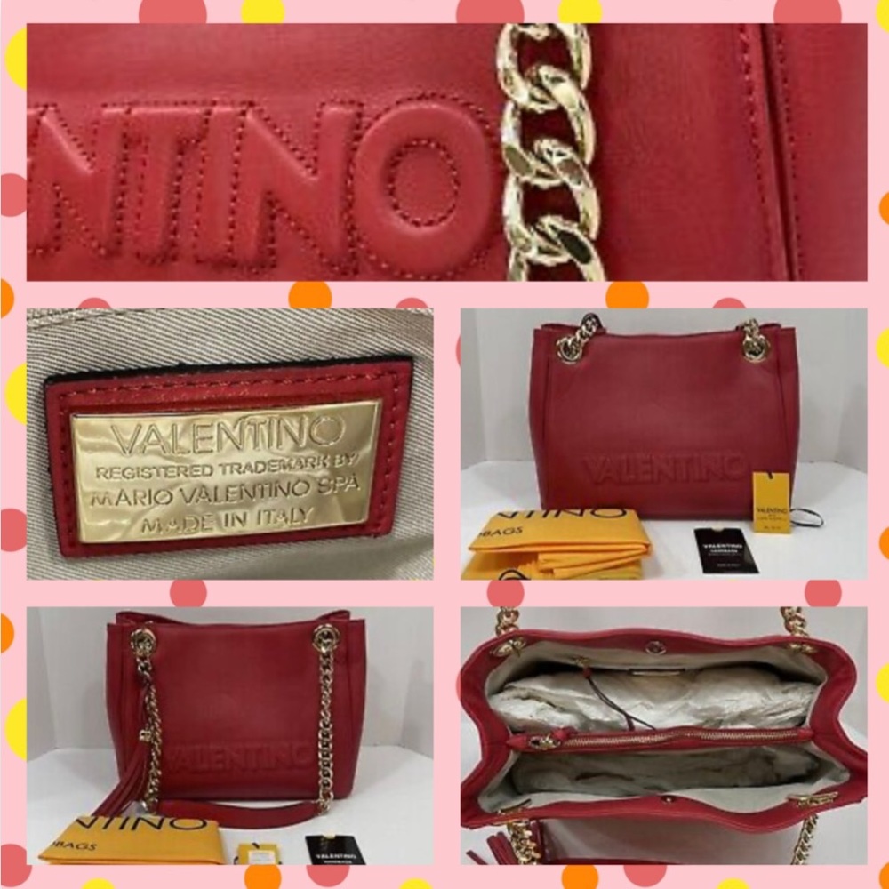 Valentino Luisa Embossed Handbag w/gold link shoulder handle.
